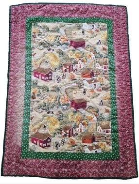 Handmade Cottagecore Quilt Lap Blanket Farmhouse Village Paisley Floral 46x33.5